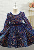Carica l&#39;immagine nel visualizzatore di Gallery, Navy Glitter Sequin Flower Girl Dress con maniche
