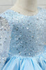 Carica l&#39;immagine nel visualizzatore di Gallery, Abito da ragazza con fiori di paillettes azzurro con maniche
