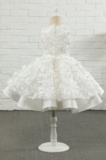 Bianco Applique Senza Maniche Fiore Ragazza Vestito