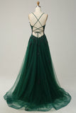 Une ligne bretelles spaghetti vert longue robe de Cerimonia