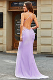 Lilla Sirena Scollo a V Aperto Indietro Perline Prom Dresses con Appliques