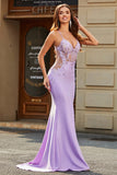 Lilla Sirena Scollo a V Aperto Indietro Perline Prom Dresses con Appliques