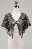 Mantello con perline anni '20 glitterato nero con paillettes