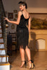 Carica l&#39;immagine nel visualizzatore di Gallery, Abito Gatsby anni &#39;20 nero con spalline sottili ruggente con frange
