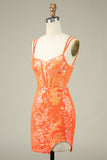 Splendido Arancia Lace Up Tight Glitter Homecoming Dress