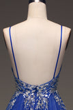 A-Line Paillettes Royal Blue Prom Dress con applicazioni