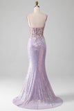 Lilla Sparkly Spaghetti Straps Mermiad Prom Dress con Spacco