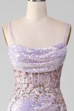Lilla Sparkly Spaghetti Straps Mermiad Prom Dress con Spacco