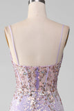 Lilla Sparkly Spaghetti Straps Mermiad Prom Dress con Spacco