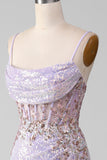 Lilla Sparkly Spaghetti Straps Mermiad Prom Dress con Spacco