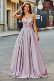 Sparkly A-Line Spaghetti Straps Blush Prom Dress con perline