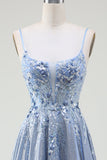 Glitter A-Line Spalline sottili Grigio Blu vestito da ballo