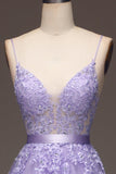 Viola A-Line Spaghetti Straps lungo in rilievo e tulle Prom Dress con appliques