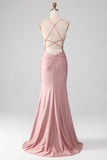 Sparkly Blush con perline lungo Mermaid Prom Dress