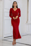 Burgundy Mermaid Prom Dress con volant