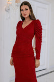 Burgundy Mermaid Prom Dress con volant