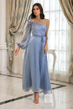 Blu Una Spalla Semplice Prom Abito