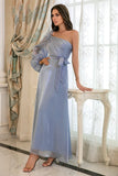 Blu Una Spalla Semplice Prom Abito