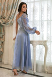Blu Una Spalla Semplice Prom Abito