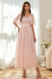 Abito rosa A-line in pizzo