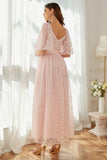 Abito rosa A-line in pizzo