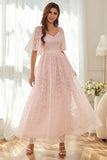 Abito rosa A-line in pizzo