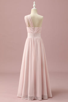 Chiffon rosa chiaro una spalla Junior Bridesmaid Dress