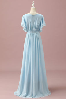 Chiffon azzurro Batwing Maniche A-Line Junior Bridesmaid Dress