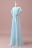 Carica l&#39;immagine nel visualizzatore di Gallery, Chiffon azzurro Batwing Maniche A-Line Junior Bridesmaid Dress