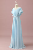 Chiffon azzurro Batwing Maniche A-Line Junior Bridesmaid Dress