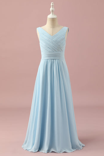 Azzurro V-scollo Chiffon Junior Bridesmaid Dress