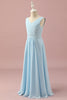 Carica l&#39;immagine nel visualizzatore di Gallery, Azzurro V-scollo Chiffon Junior Bridesmaid Dress