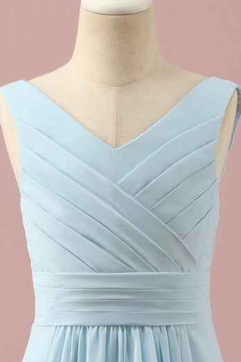 Azzurro V-scollo Chiffon Junior Bridesmaid Dress
