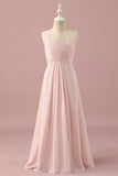 Spaghetti rosa chiaro cinghie Chiffon Junior Bridesmaid Dress