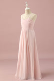 Spaghetti rosa chiaro cinghie Chiffon Junior Bridesmaid Dress