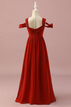 Chiffon rosso spalla fredda Junior Bridesmaid Dress