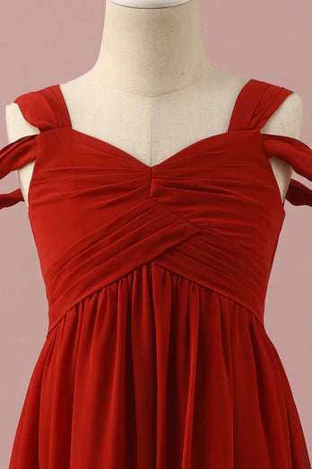 Chiffon rosso spalla fredda Junior Bridesmaid Dress