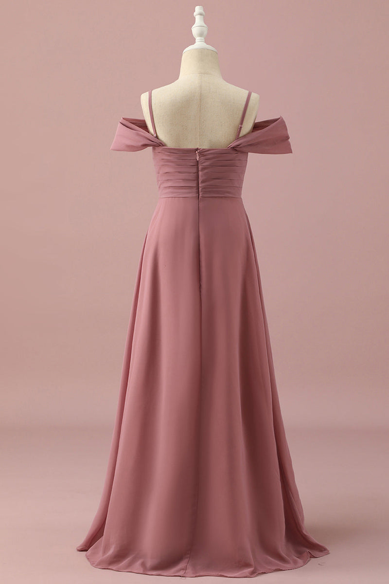 Carica l&#39;immagine nel visualizzatore di Gallery, Blush Spaghetti Straps Chiffon Junior Bridesmaid Dress