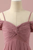 Carica l&#39;immagine nel visualizzatore di Gallery, Blush Spaghetti Straps Chiffon Junior Bridesmaid Dress