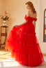Carica l&#39;immagine nel visualizzatore di Gallery, Rosso Off The Shoulder Prom Dress