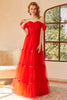 Carica l&#39;immagine nel visualizzatore di Gallery, Rosso Off The Shoulder Prom Dress