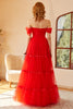 Carica l&#39;immagine nel visualizzatore di Gallery, Rosso Off The Shoulder Prom Dress