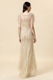 Mermaid V Neck Golden Beaded Long Foraml Dress