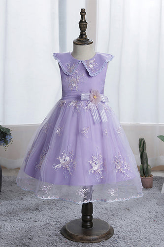 Purple Doll Collar Flower Girl Dress con pizzo
