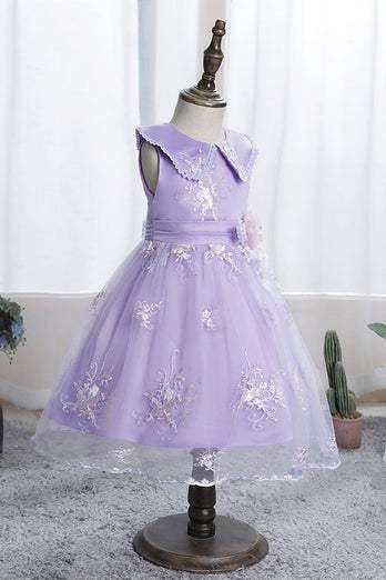 Purple Doll Collar Flower Girl Dress con pizzo