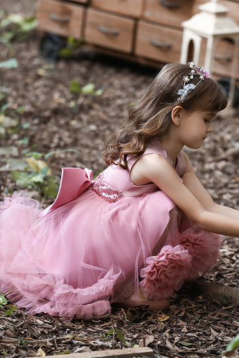 Blush High Low Flower Girl Dress con fiori