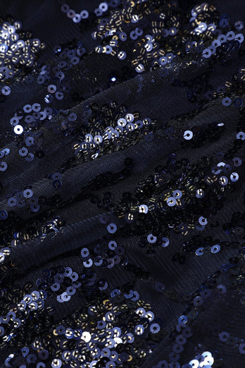 Abito da sera blu scuro con paillettes perline