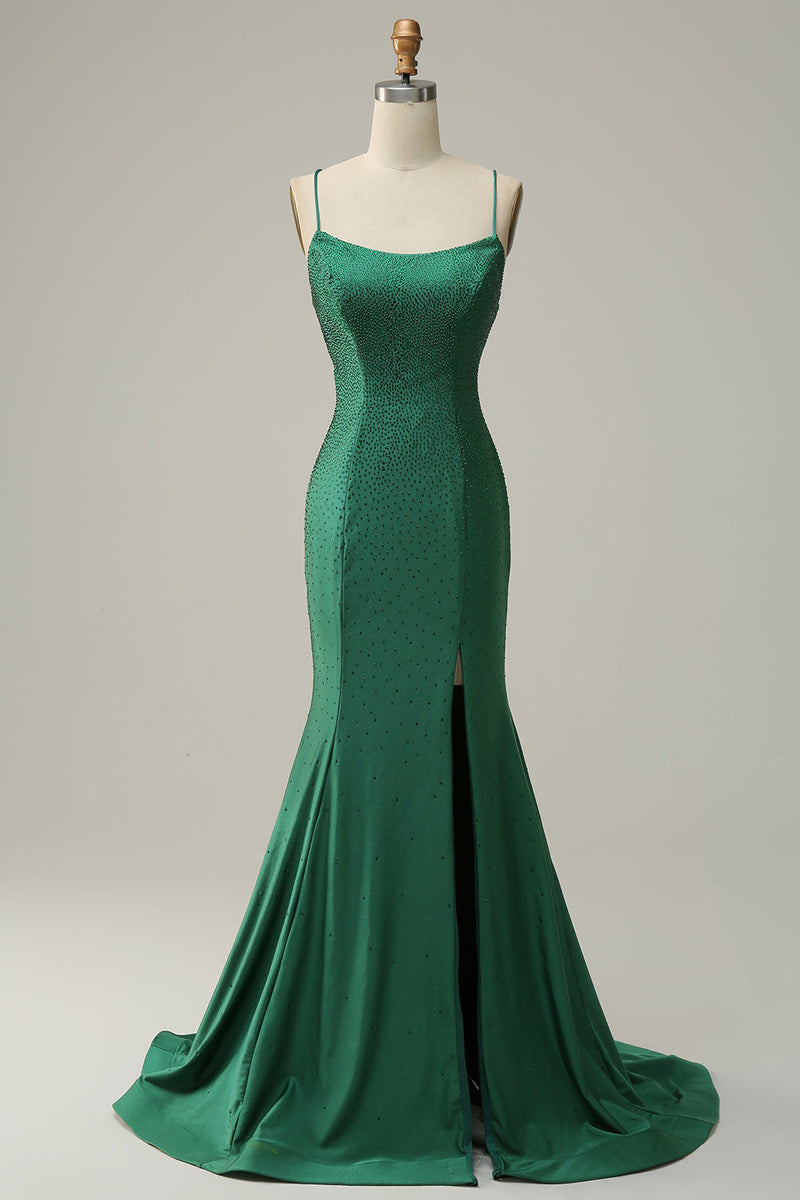 Carica l&#39;immagine nel visualizzatore di Gallery, A Sirena Spalline Sottili Verde Scuro Vestiti 18 Anni Con Perline