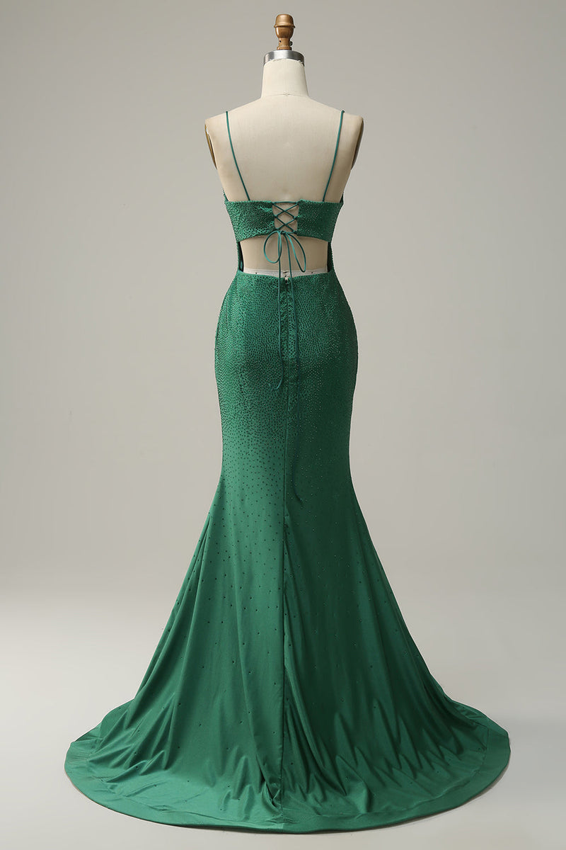 Carica l&#39;immagine nel visualizzatore di Gallery, A Sirena Spalline Sottili Verde Scuro Vestiti 18 Anni Con Perline