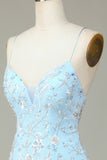 Paillettes blu scintillante fiori di perline stretto vestito corto di ritorno a casa